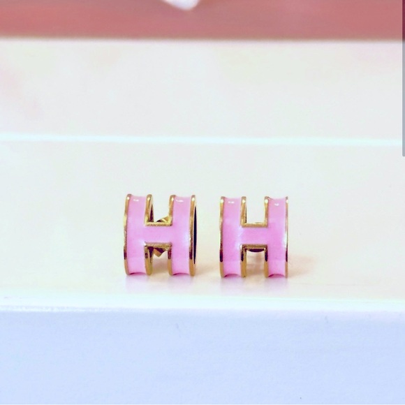 Pink, Black, White Enamel H Fashion Earrings or Necklace - Picture 4 of 8